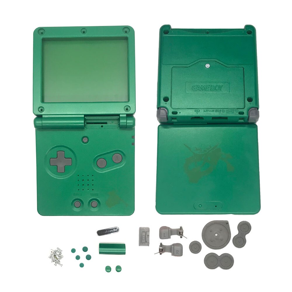 16 colors Housing Shell Case for GBASP Classic SFC Gray Shell with button, rubber pads, sticker replace for Gameboy Advance: Emerald Green