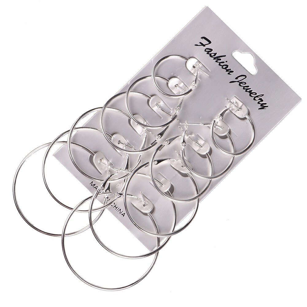 dames oorbellen wilde eenvoudige 6 paren/set van retro zilver goud grote cirkel oorbellen set oor hoepel серьги женские50 *
