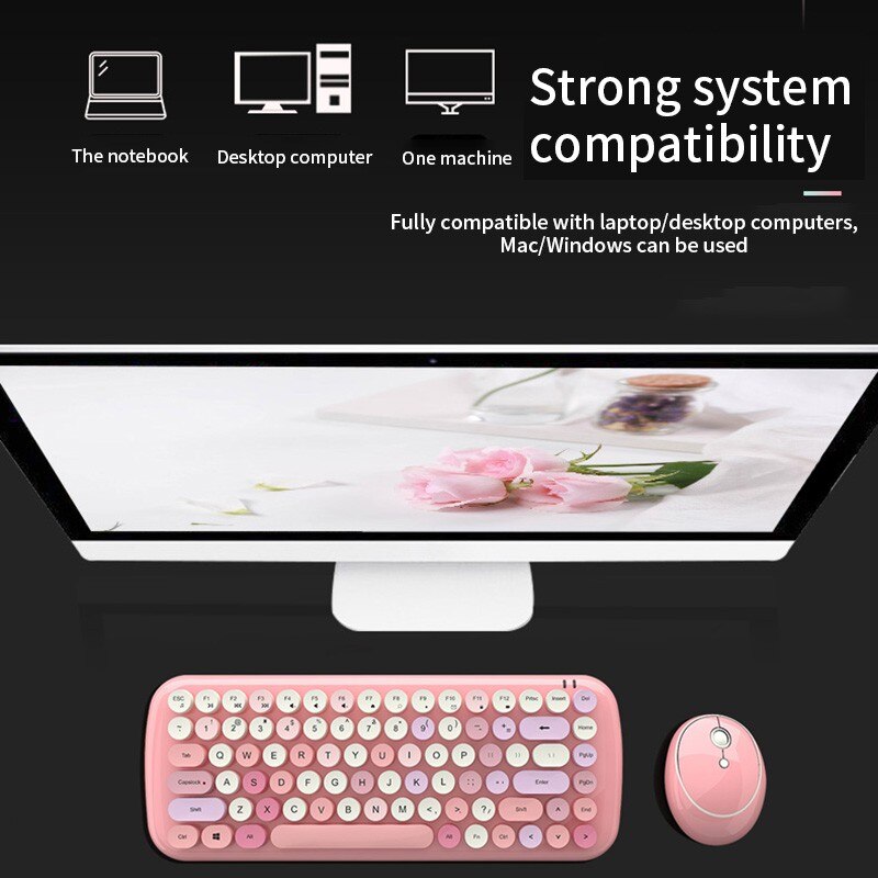 Wireless Keyboard and Mouse Set Mini Cute Retro Punk Girls Laptop Office Bluetooth Keyboard and Mouse Ergonomic Keyboard Laptops