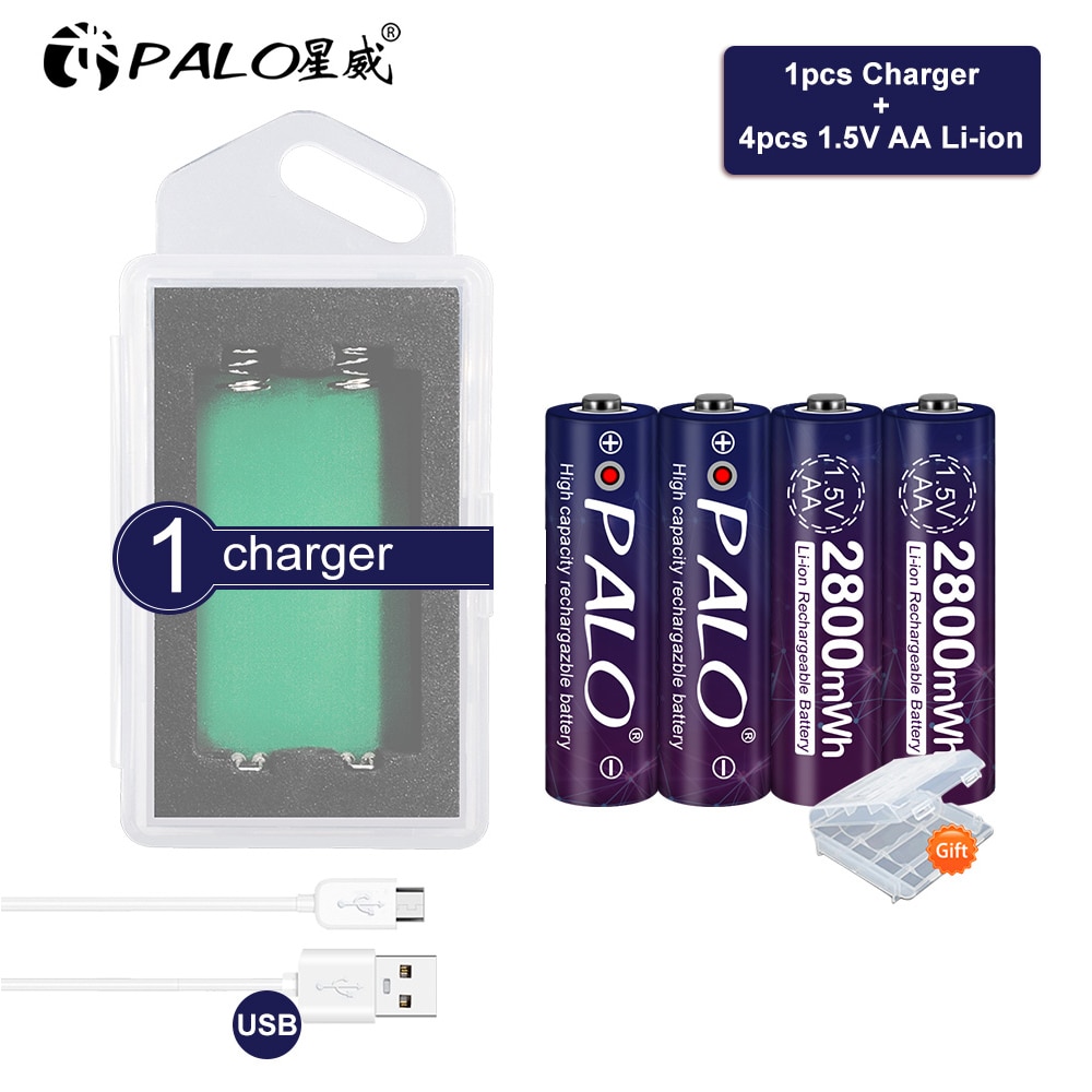 Palo 100% Originele 2800mWh 1.5V Aa Li-Ion Batterij Aa 1.5V Lithium Li-Ion Oplaadbare Batterij Bateria Batterijen Voor Camera speelgoed