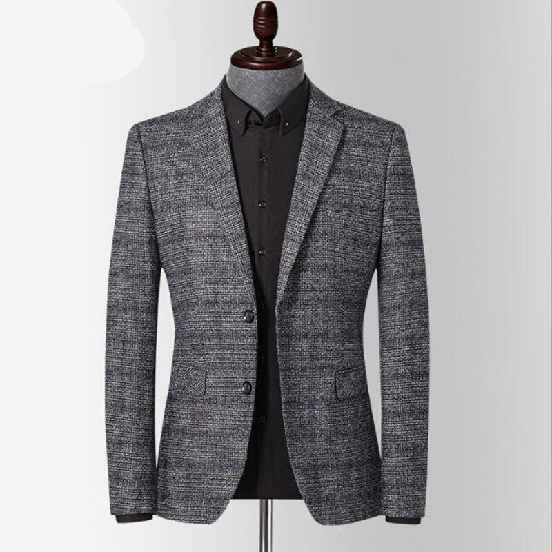 Efterår vinter stil herre blazer stribet jakke albue patch blazer tweed blazer frakke business afslappet overfrakke