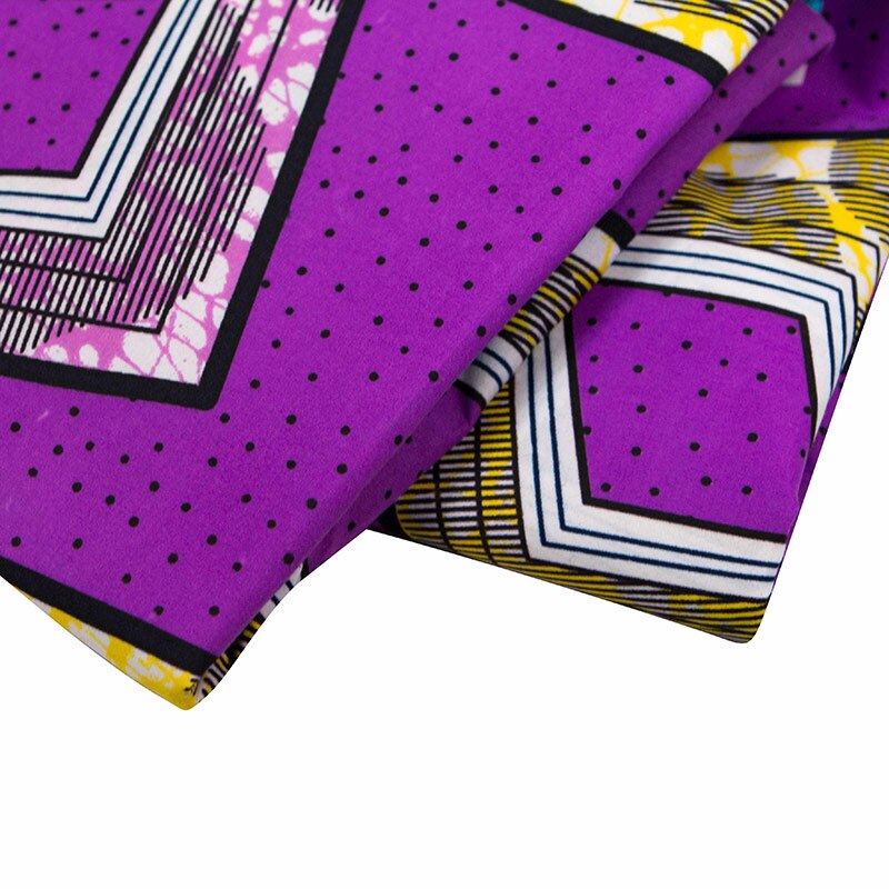 Tecidos geométricos de poliéster roxo para vestido africano, novo design em tecido com cera africana, estampa geométrica de ankara, panha, cera real, tecido roxo para vestido africano 2020