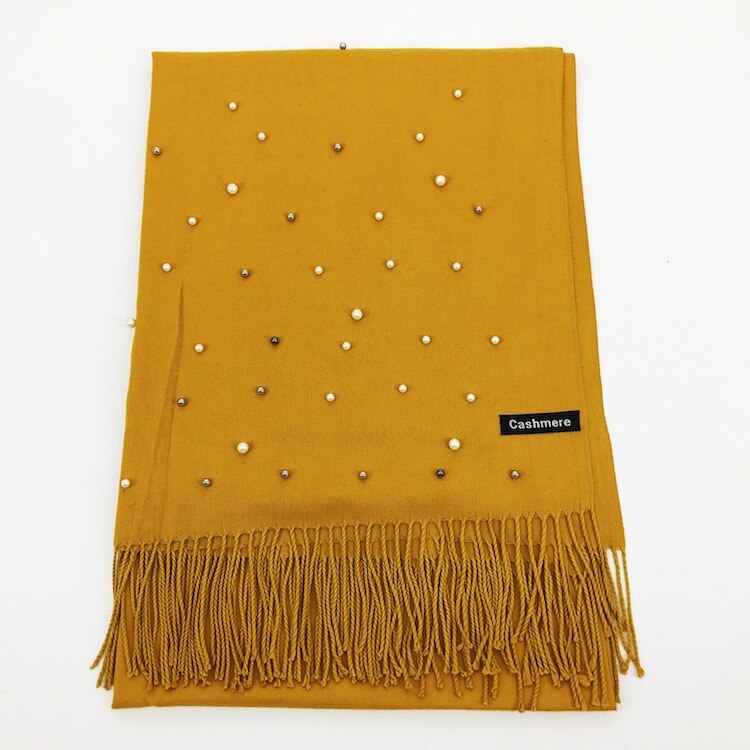 Écharpe de de luxe épais hiver femmes écharpe chaude cachemire étoile perle solide gland châle couverture pour emmailloter Hijab dame écharpe Pashmina: GINGER