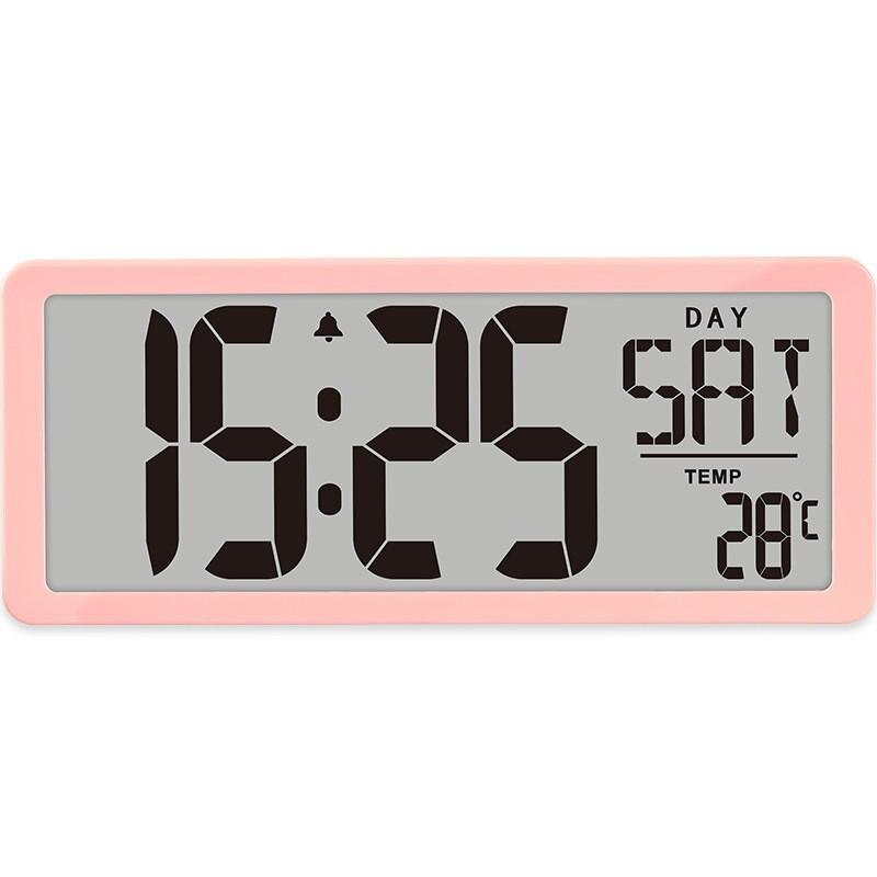 LED Digital Large Number Wall Clock Time Display Alarm Clock with Date Temperature Table Desk Watch Electronic Clocks: Pink