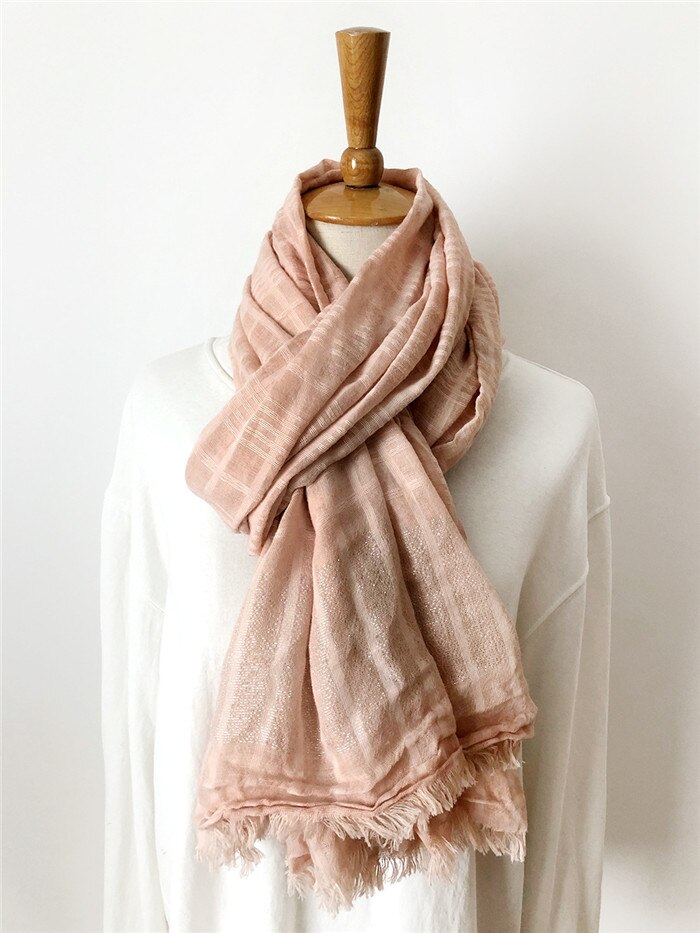 Écharpe d'hiver unisexe japonaise, longue couleur unie en coton et lin, écharpe châle à rayures pour femmes: color 6