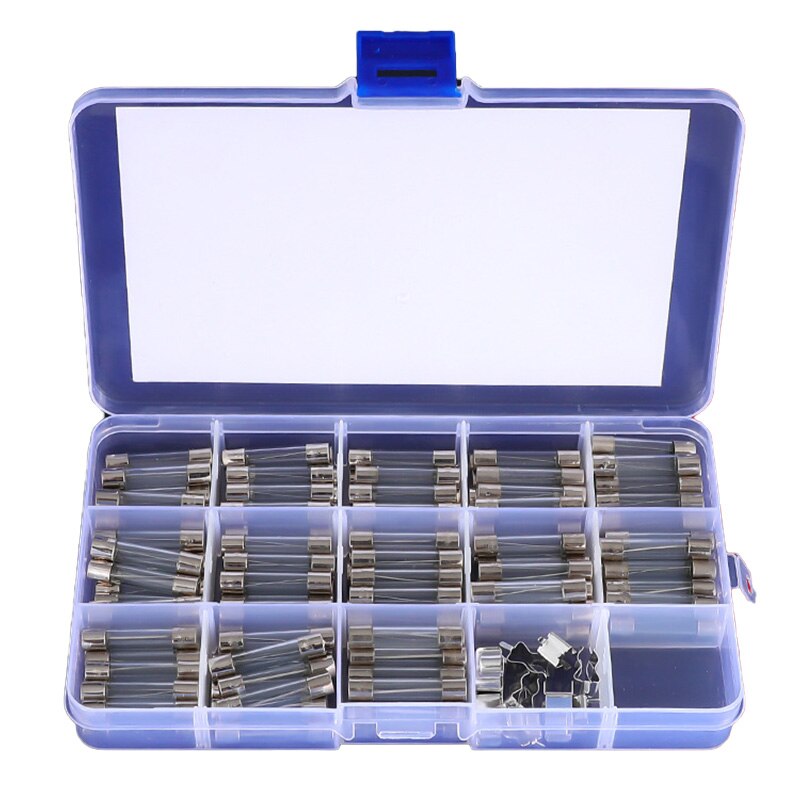 130pcs 13 sizes Quick Blow Glass Tube Fuse Assorted Kit 6x30mm 250V Fast-blow Glass Tube Fuses kit with 10pc Fuses Seat
