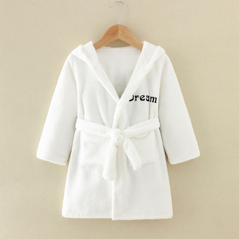 Children's Bathrobes Spring, Autumn and Winter Boys' Girls' Home Wear Nightgown Bathrobe Children's Pajamas Flannel: white / 7
