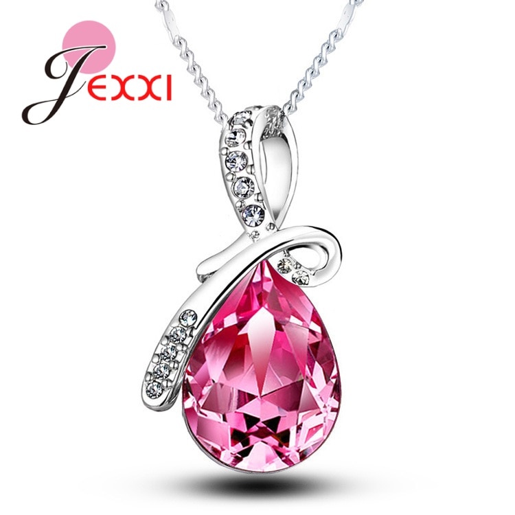 Nouveautés réel 925 bijoux en argent Sterling luxe multicolore cristaux Watedrop pendentif collier pour les femmes