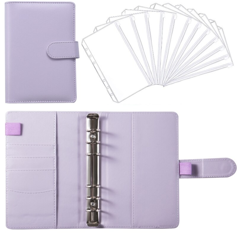 Portable Binder Planner Set with Binder Budget Envelopes Hidden Card Slots 6-ring Notepad Binder Journal for Adult D5QC