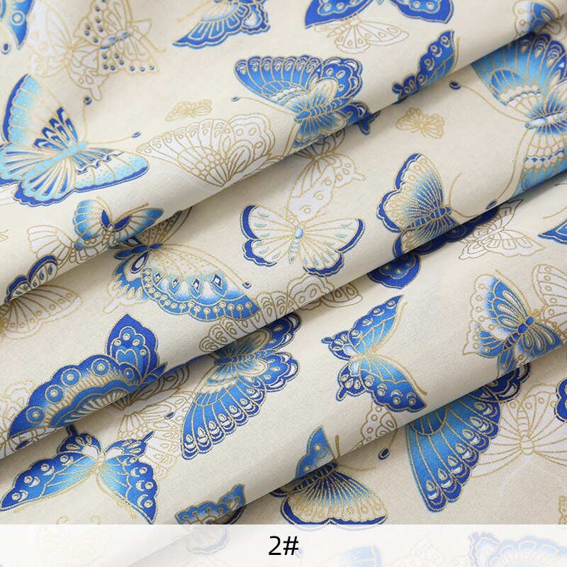 Bronze trykt bomuldsstof blå japansk stil sommerfuglemønster stof til kimono diy håndlavet tilbehør håndværk  tj0451: 2 / 45 x 145cm (0.5 yards)