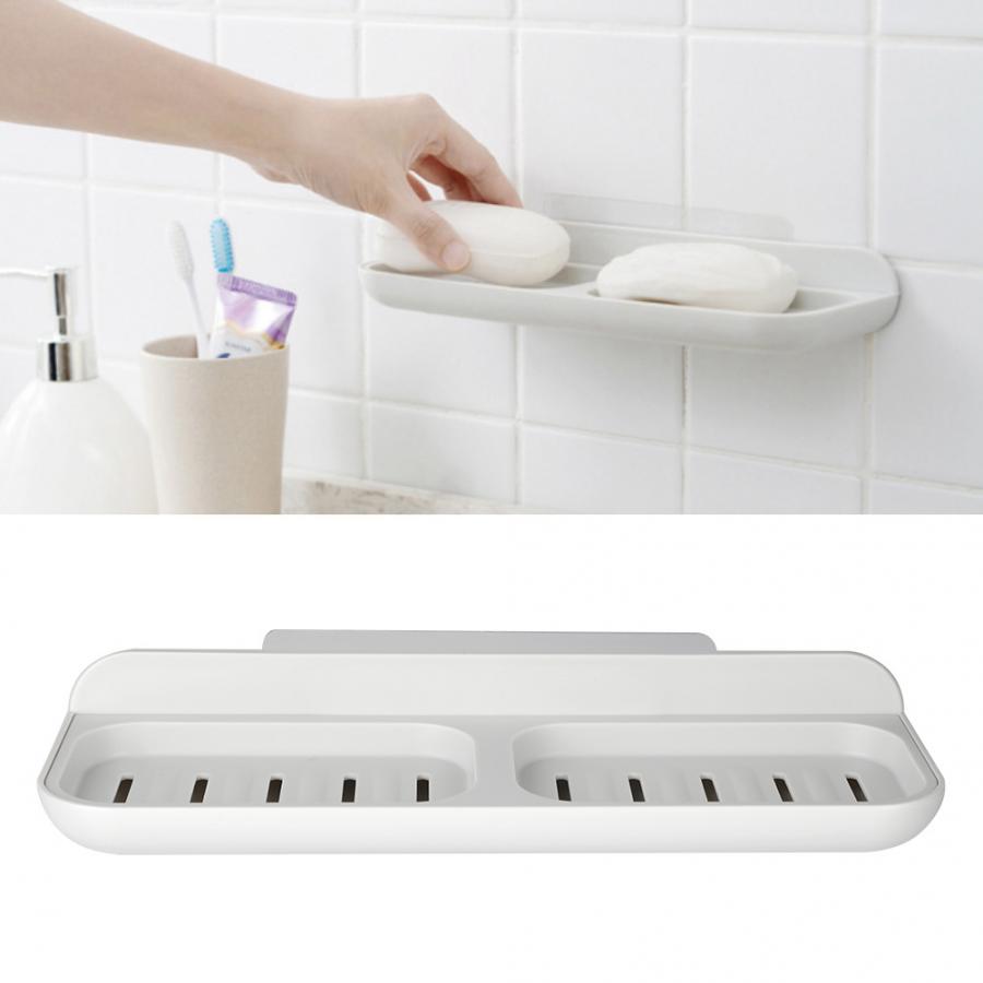 Dobbelt gitter sugekop sæbeholder sag vægmonteret sæbeskål kop bad sæbe opbevaringsboks badeværelse brusebad tilbehør