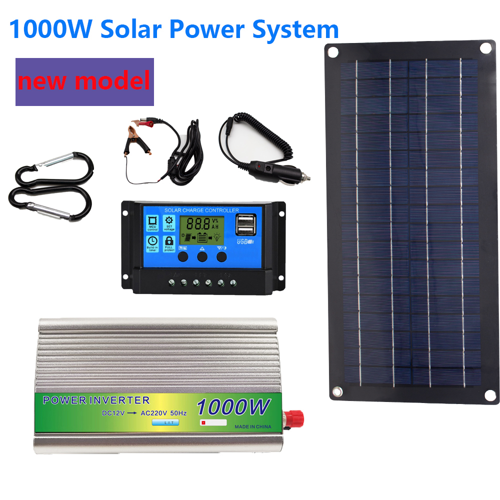 Sistema de energía Solar de 1000W, Kit de Panel Solar, estación de energía de 12V a 220V, controlador 10A-60A para el hogar, coche, Camping, cargador de respaldo