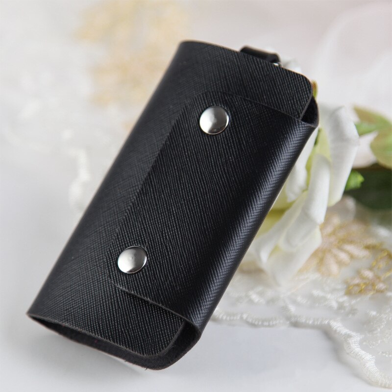 1Pc Pu Leather Key Houders Draagbare Auto Sleutelhanger Huishoudster Opbergtas Case Eenvoudige Casual Effen Kleur Unisex Portefeuilles Cover: Black