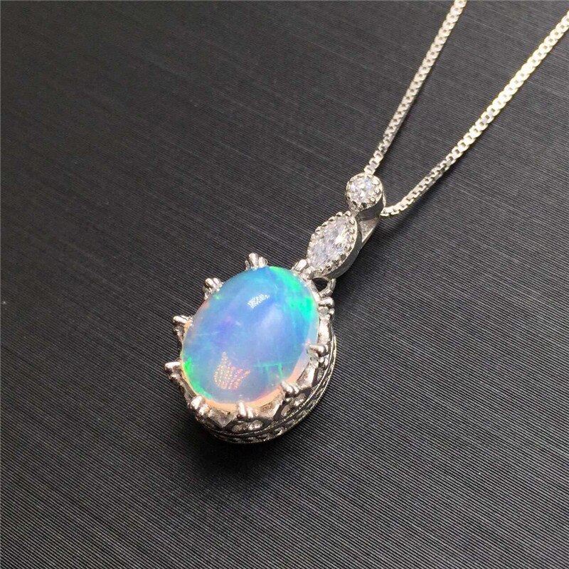 LeeChee Opal Pendant for Women Anniversary 7*9MM Genuine White Opal Gemstone Necklace Fine Jewelry Real 925 Sterling Silver: Default Title