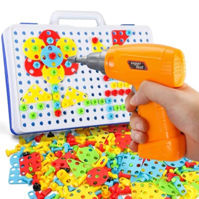 Kreative freundlicher Elektrische Bohrer murmeln Montiert Spiel Werkzeug DIY Modell Bausatz Gebäude Pädagogische Blöcke setzt Spielzeug für Jungen