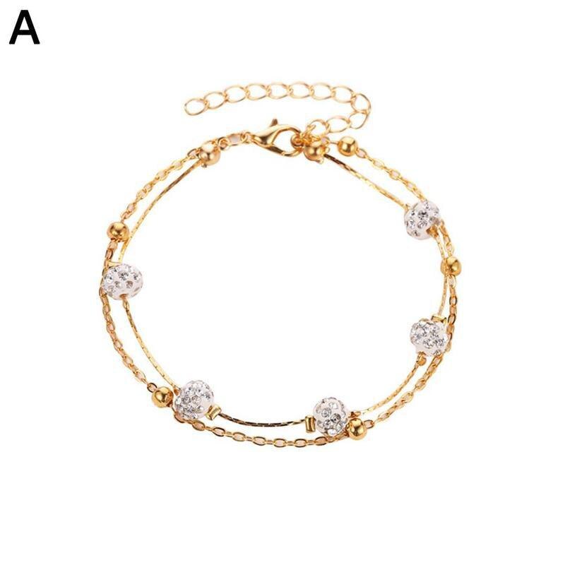 Double Plage Cheville Or Argent Couleur D'été Plage Pied jambe Feminin Sandales Pieds Nus cheville Accessoires Bracelet R1W6: Gold-color