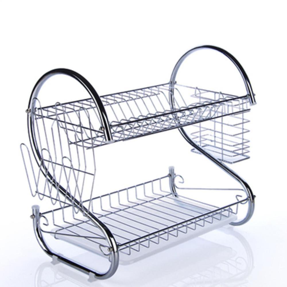 2-Layer Dish Drying Rack For Kitchenware Mug Holder Utensil Holder Dishes Rack Kitchen Storage Stainless Steel Kitchen Dish Rack: White