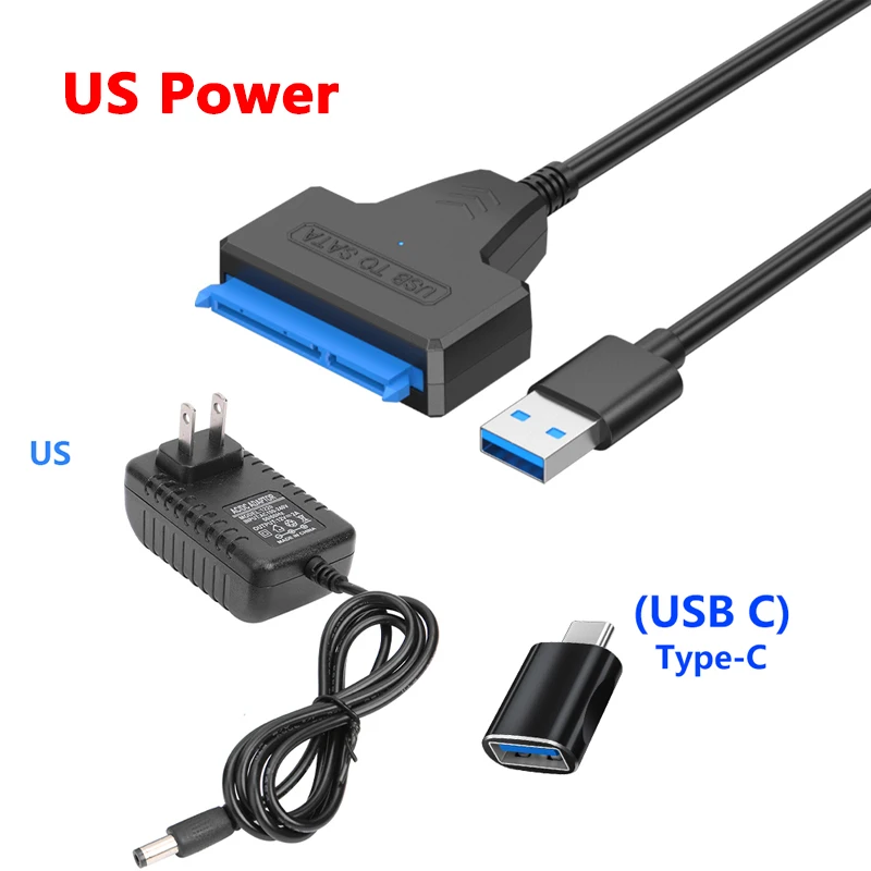SATA naar USB 3.0-kabel voor externe 3,5 2,5 inch HDD SSD harde schijfconnector USB3.0 naar SataIII-kabel 22-pins met 12V-voeding: Blauw