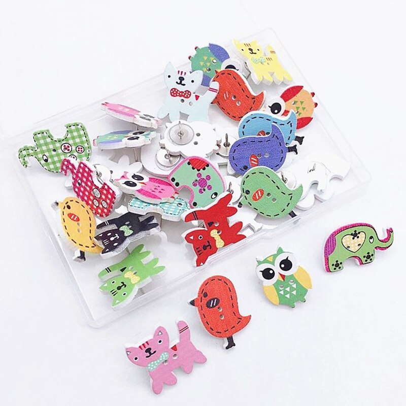 50 Stks/set Creatieve Little Bird Uil Olifant Kat Houten Push Pins Dier Kantoor Schoolbenodigdheden Accessoires: Default Title