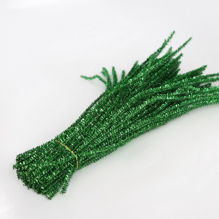 100pcs 30cm Glitter Chenille Stems Pipe Cleaners Plush Tinsel Stems Wired Sticks Kids Educational Toys DIY Craft Supplies: Green