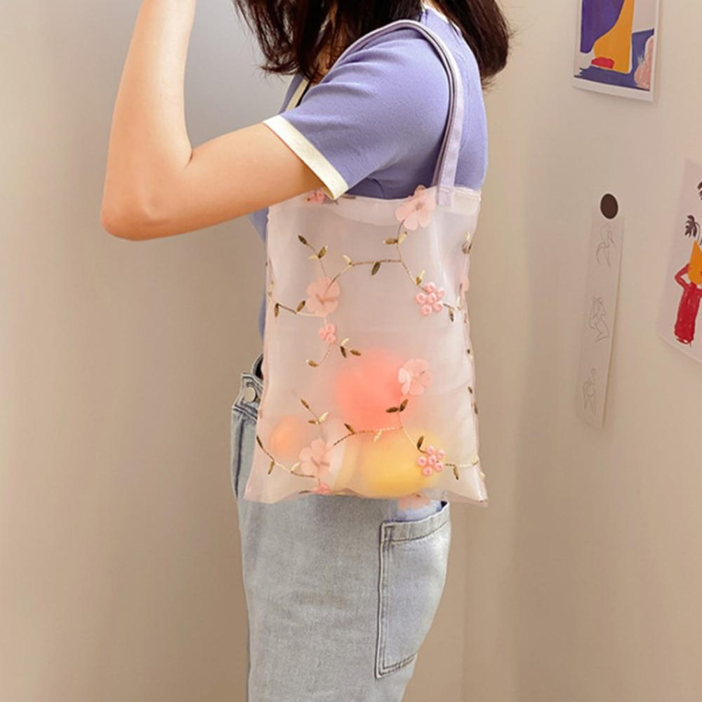 été fée style fleur broderie sac à bandoulière décontracté pratique clair sac à provisions femmes Eco sacs à provisions: Q4