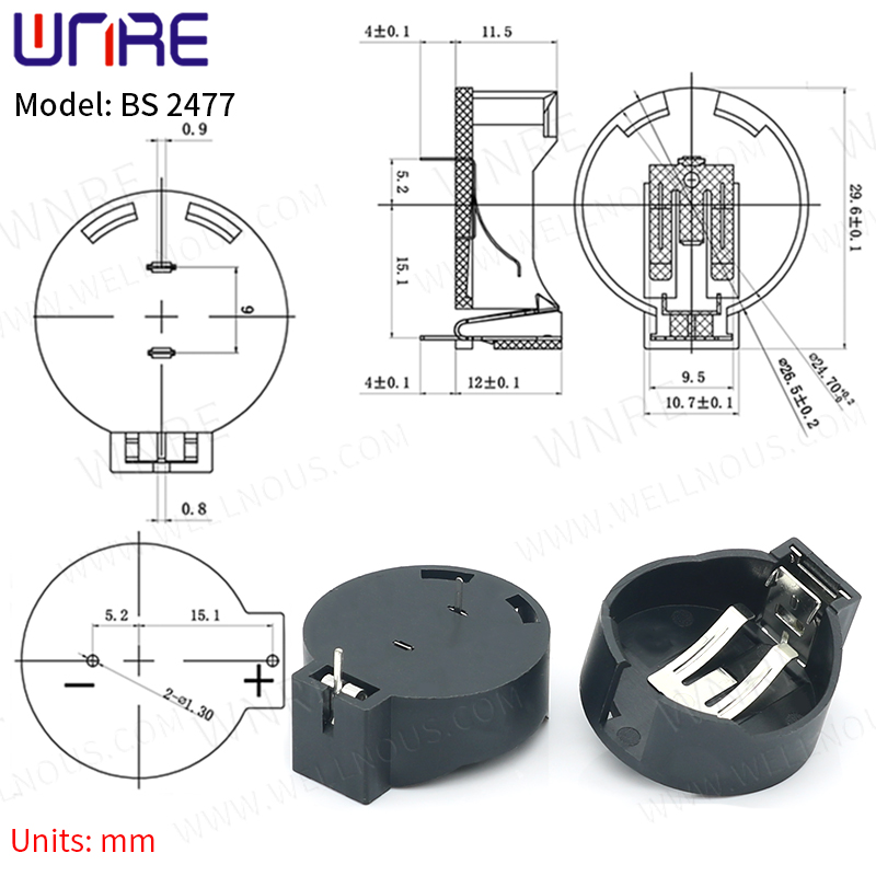 BS Battery Holder Series Coin Cell Battery Holder Black/White/Coffee Battery Storage Socket: black / 5-9Pcs