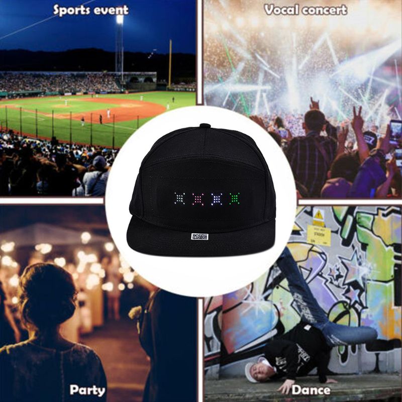 Mannen Vrouwen Bluetooth Led App Controlled Baseball Hoed Bericht Display Hip Hop Cap