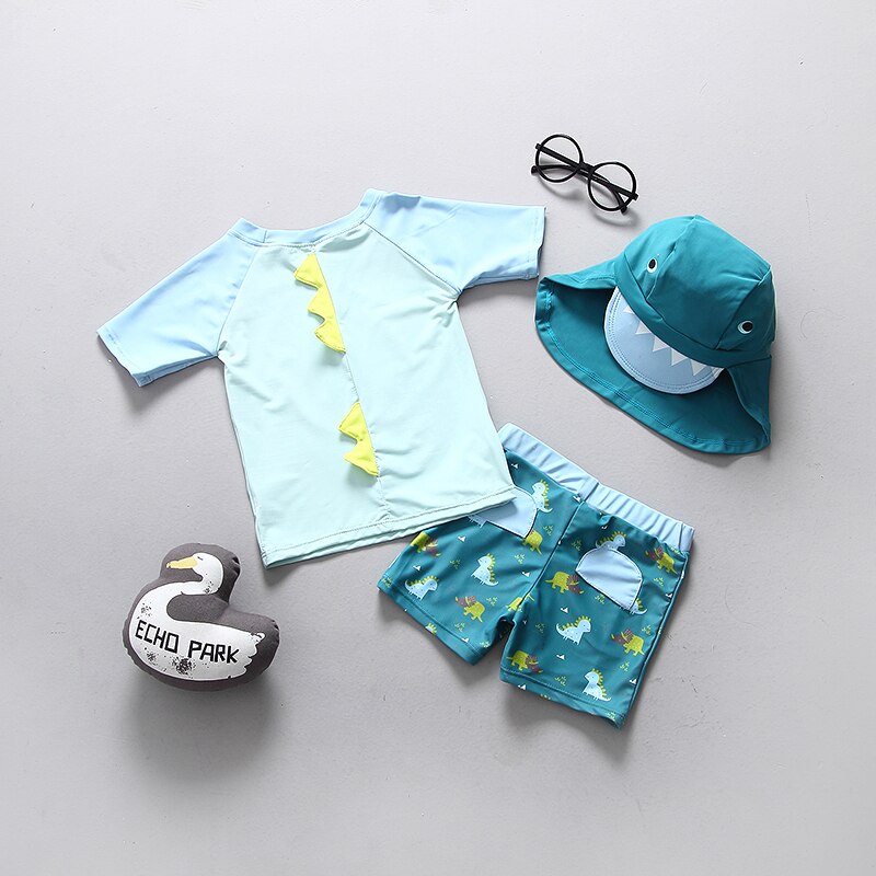 Children Swimming Suit Lizard Print Swimsuit Boy 3 Pieces Baby Bath Clothes UPF50+ Anti-UV Sunblock Beach Kids Swimwear for Boys