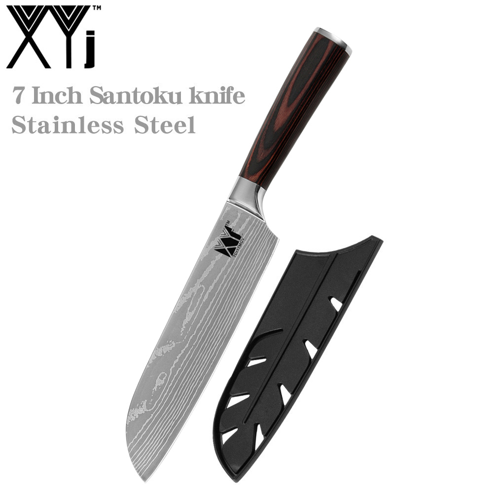 XYj 7 inch Damascus Pattern Santoku Knife Stainless Steel 7cr17 Sharp Blade Chef Knives Germany Style Kitchen Accessory Tools: NO.9