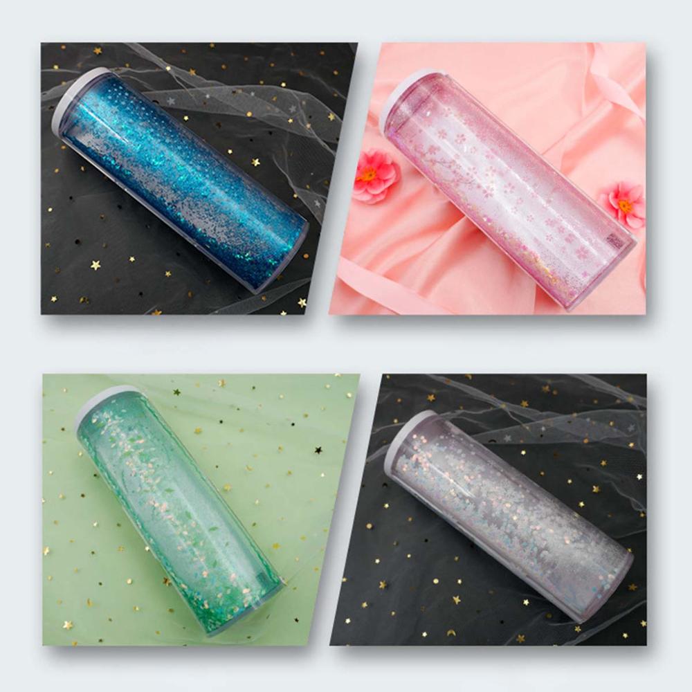 Ceative Cylindrical Pencil Box Case Quicksand Translucent Multifunction Pen Box Inner Solar Calculator Mirror Whiteboard