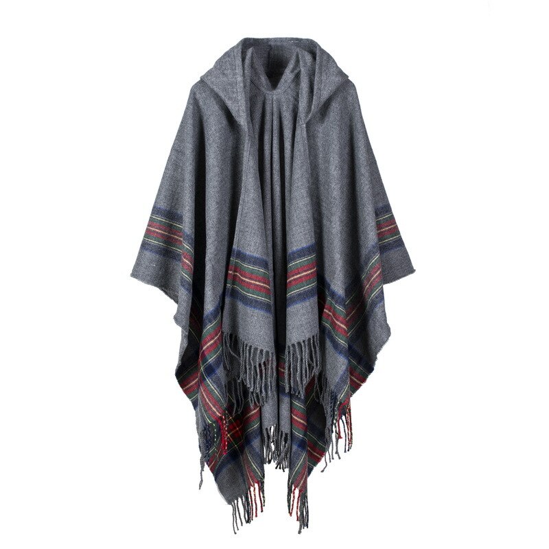 Oversized Shawls Warm Winter Hooded Wrap Cashmere Poncho Plaid Capes Outwear Cardigans Sweater Coat Tassel: 4