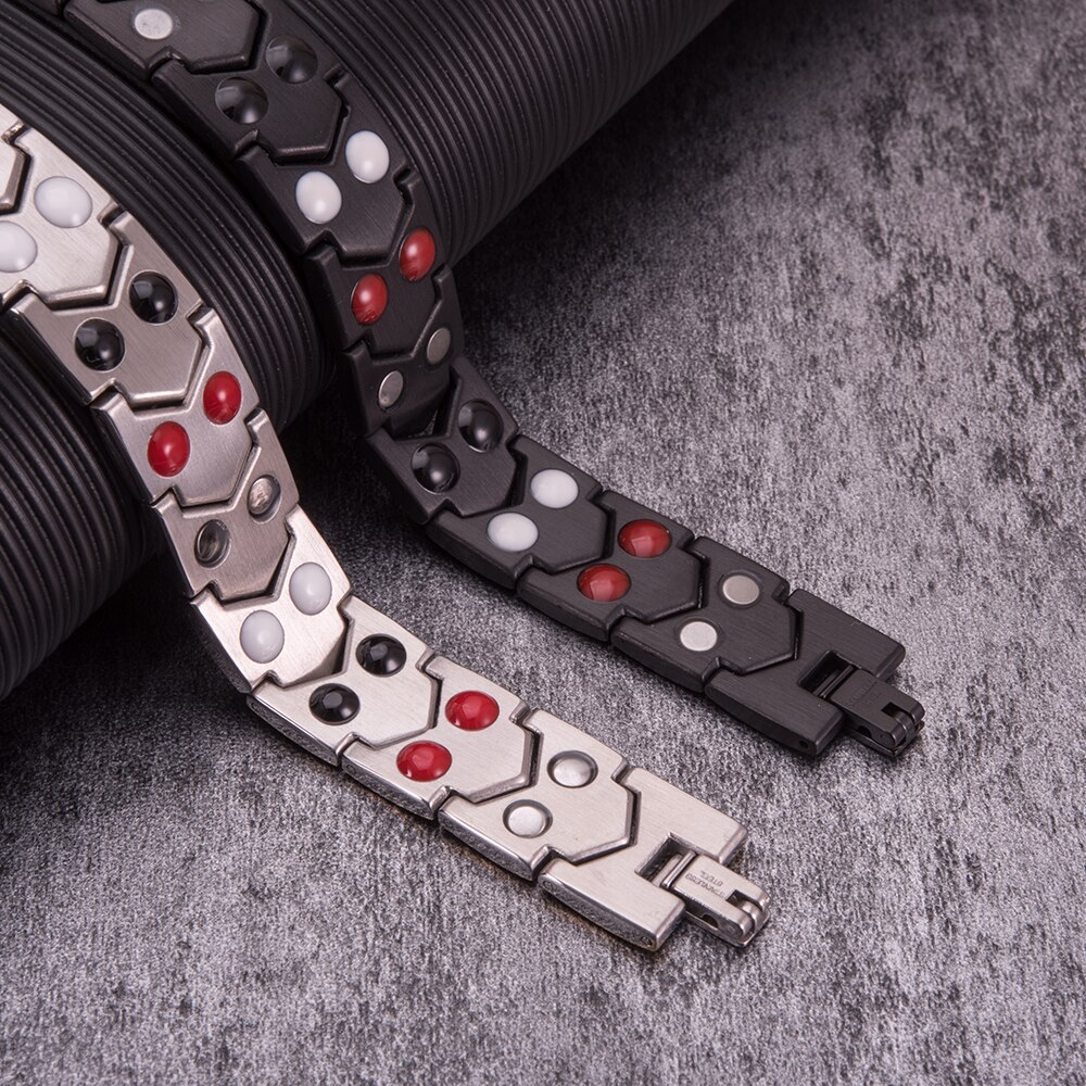 Bracelet magnétique pour hommes, en acier inoxydable noir, chaîne à main, large énergie de santé, Germanium, Bracelets pour hommes