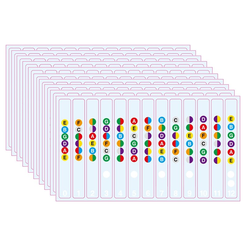 10Pcs Gitaar Sticker Musical Schaal Sticker Vinger Gids Sticker Voor Training Leren Beginner Gitaar Accessoires: White