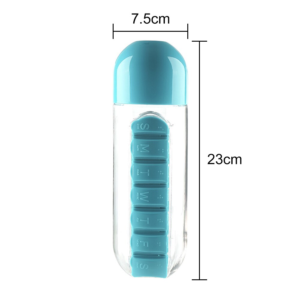 Tragbare 600ML Wasser Glas Flasche Pille Kasten 2 in 1 draussen Bequeme Reise Wasser Flasche Medizin Tasse Tablette Kunststoff flaschen: Ursprünglich Titel