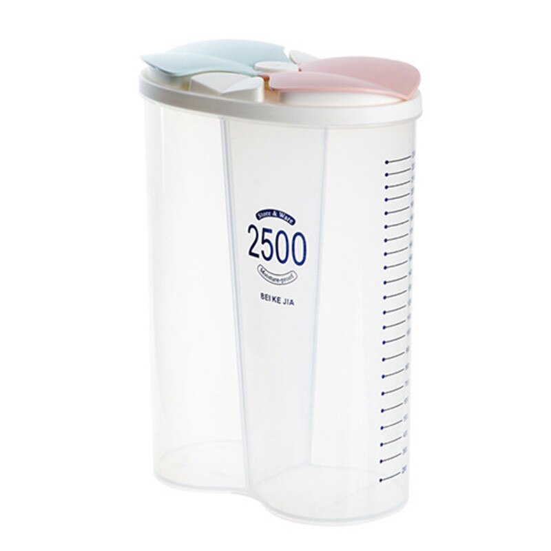 4Grids Plastic Keuken Granen Dispenser Opbergdoos Roterende Droog Voedsel Rijst Container Storage Case Meel Graan Opslag Fles Jar: 2grids 2500ml