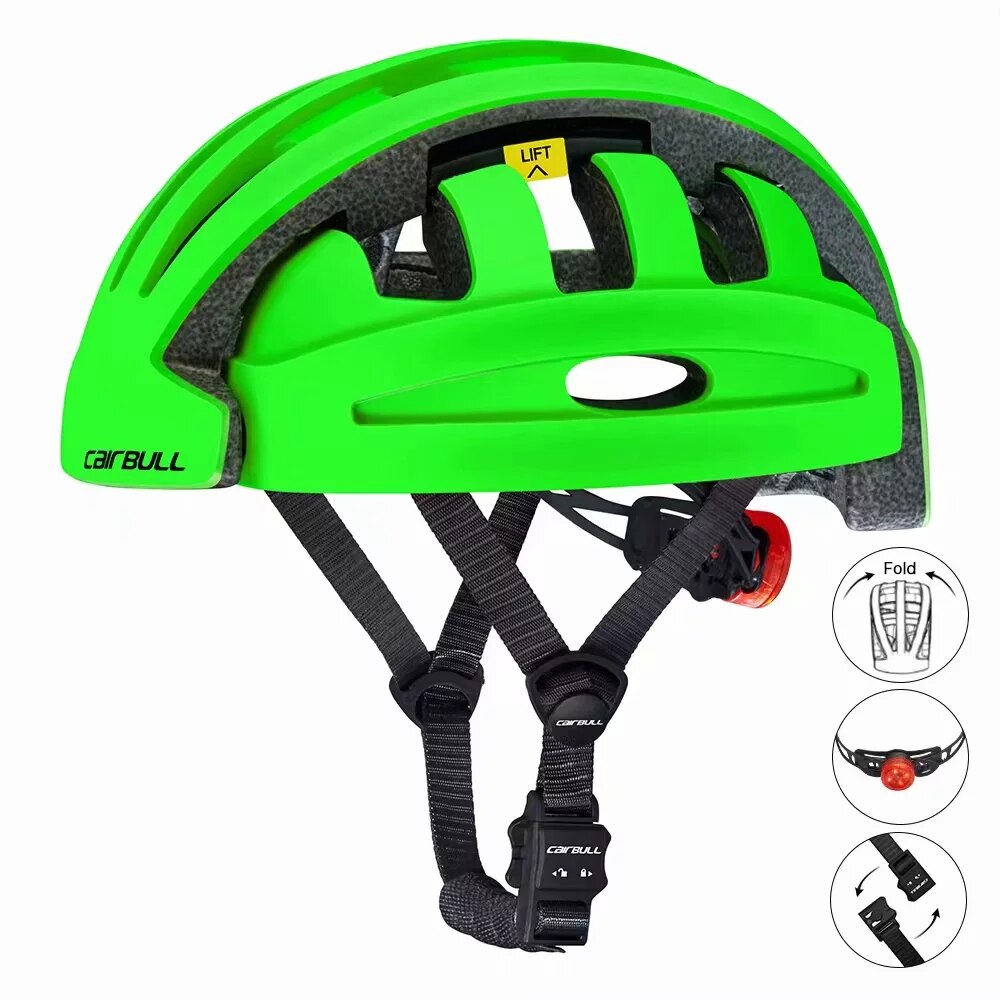 Cairbull Folding Bicycle Helmet bicycle electric scooter balance car with Rear Light Urban Foldable Riding Cyling Helmet: green