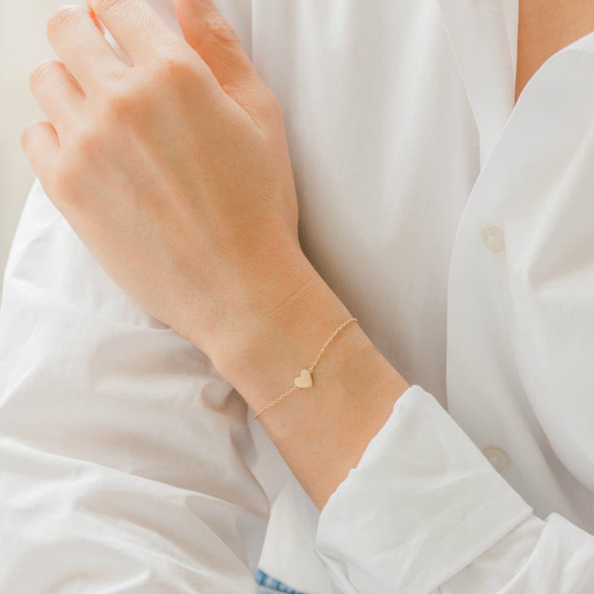 Minimalist Korean Trend Simple Metal Thin Chain Heart Bracelet For Women Girls Birthday Party Jewelry 2B068: 2B097 gold