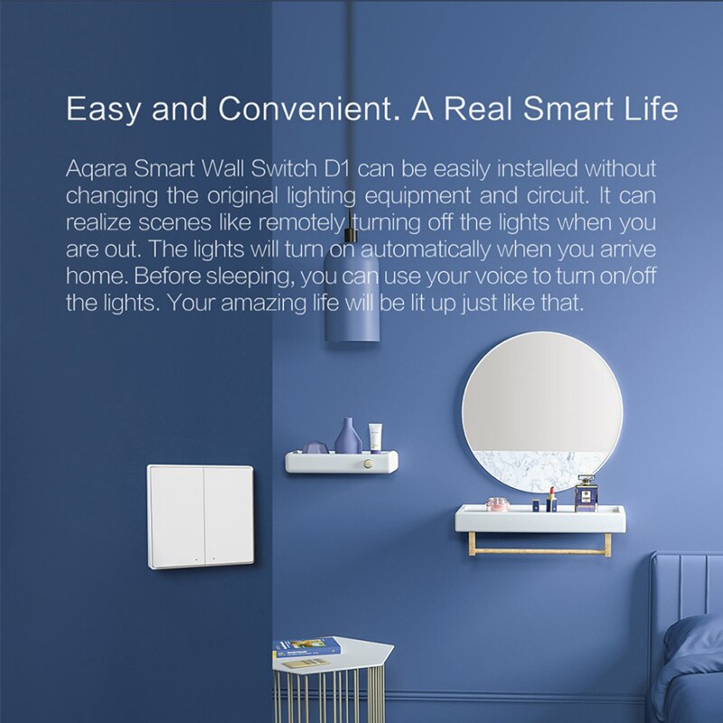 Aqara D1 Smart Wall Switch Zigbee Wireless Remote Control Light Switch Neutral Fire Wire 1/2/3 Button For Mijia HomeKit APP