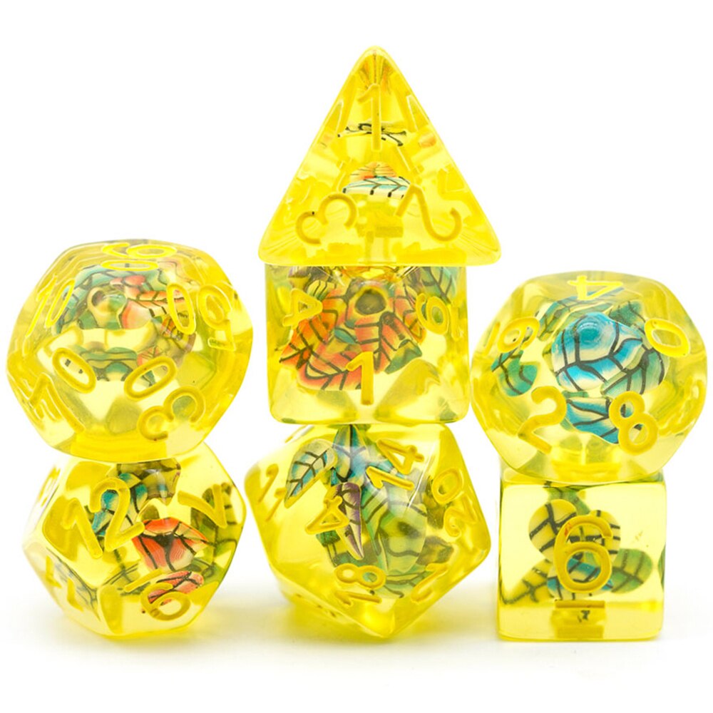 7Pcs/Set Fruit Slices DND Dice D&D Dice Set D4 D6 D8 D10 D% D12 D20 Polyhedral Games Dice Set for Table Games MTG RPG: Leaves