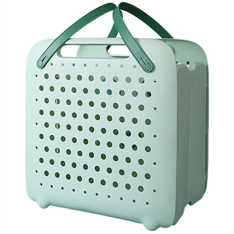 Folding Flexible Plastic Laundry Washing Basket with Handles Bin Wall-Mounted Clothes Storage Hamper Organizer: Light Green