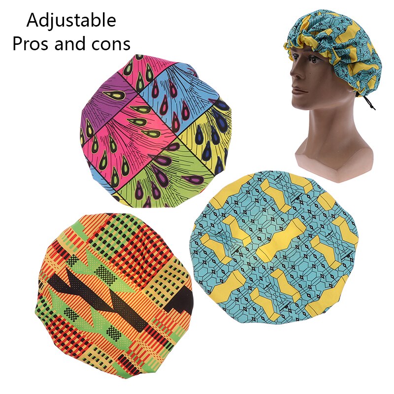 Gorro turbante estampado de doble capa para niños, turbante de seda, envoltura para la cabeza, gorro de baño para mujer, gorro de ducha de noche, tamaño ajustable