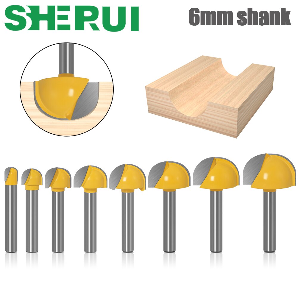 6mm Shank 6,8,12,16,18,20,22mmCNC tools solid carbide round nose Bits Round Nose Cove Core Box Router Bit Shaker Cutter Tools