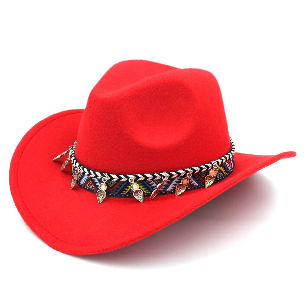 Mistdawn western cowboy hattu cowgirl puku lippis jäykkä lieri naisille miehille monivärinen nauhanauha koko 56-58cm bbh: Punainen