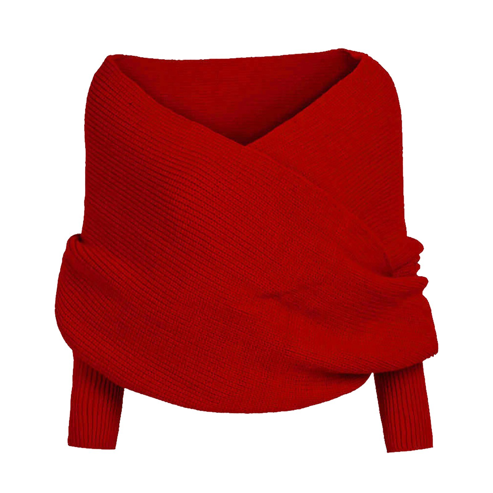 Gebreide Winter Warm Houden Voor Party Vrouwen Effen Sjaal Mouwen Crochet Knit Lange Zachte Wraps Sjaal Femme # T1G: Red