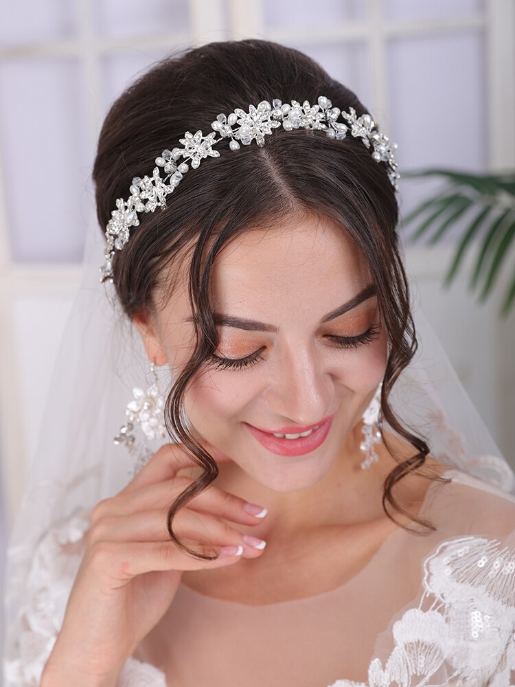 Tiare en argent coiffure de mariage brillant strass perle luxe bandeau femmes cheveux ensemble de bijoux accessoires de cheveux de mariée