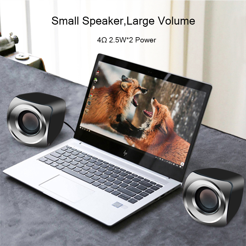 AUX Mini Computer Speakers USB Powered Wired 1 Pair Bass Stereo Speakers for Laptop Desktop Phone 2.5W*2 Powerful Loudspeaker