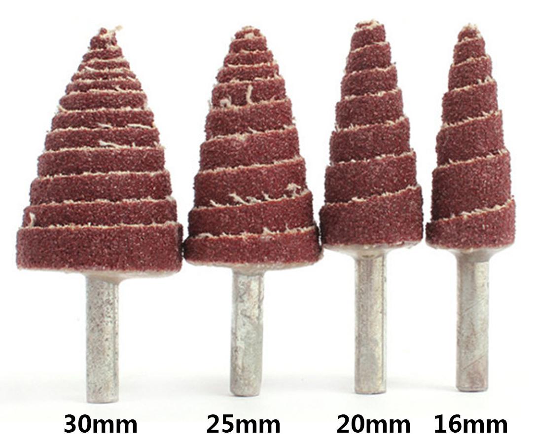 4 stk 80#  tilspidset kegle slibehoved sandpapir klaphjul polering slibeværktøj til bor dremel tilbehør 6mm skaft: 4 størrelse