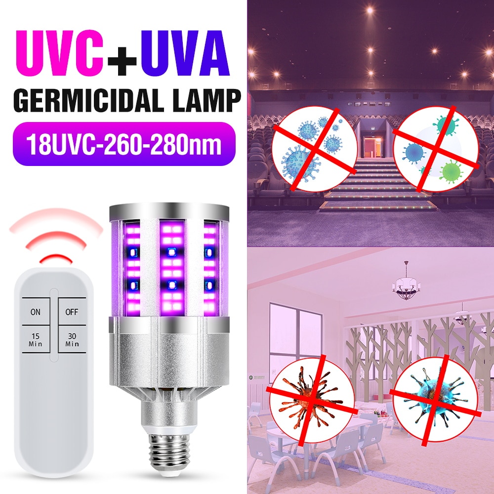 Germicidal Light 9UVC 18UVC E27 UV Sterilizer LED 15W 20W 60W Ozone Lamp 220V Ultraviolet Light Home Disinfect Bacterial 110V