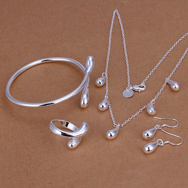 Ensemble de bijoux en argent plaqué pour femmes, bijoux de mariée, S220: Default Title