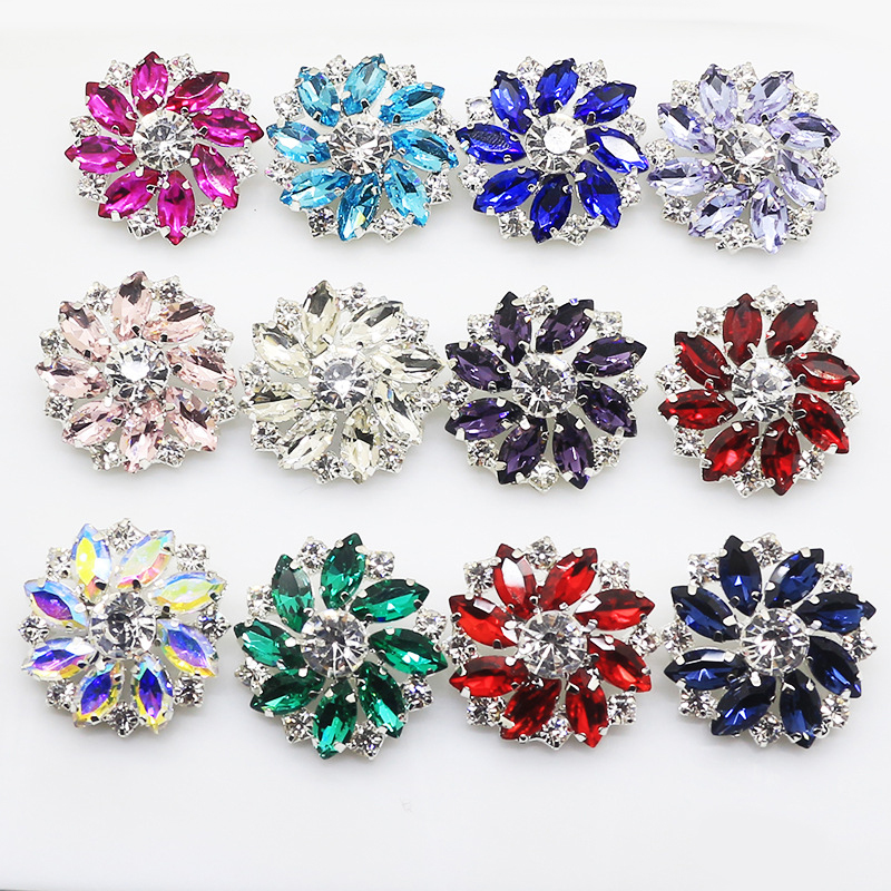 2 piezas 28mm forma de flor Metal brillante diamantes de imitación botones de vidrio DIY costura accesorios de ropa decorativos